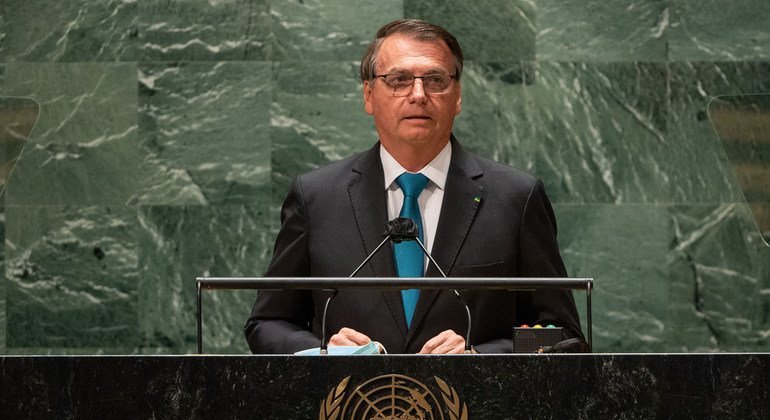 President Jair Messias Bolsonaro of Brazil addresses the general debate of the UN General Assembly’s 76th session.