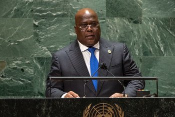 Le Président de la République démocratique du Congo, Félix-Antoine Tshisekedi Tshilombo, lors du débat général de l'Assemblée générale des Nations Unies.