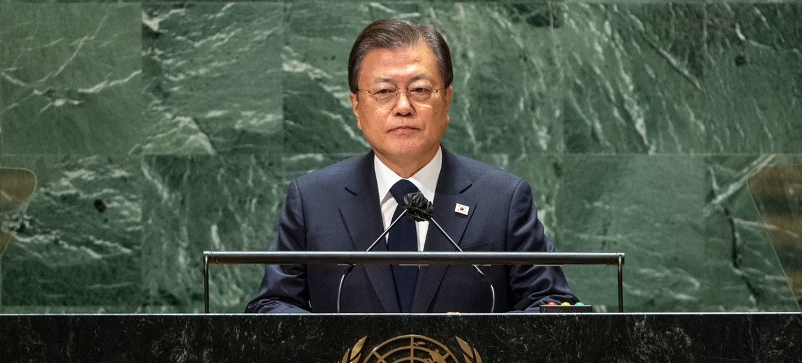 President Moon Jae-in of the Republic of Korea addresses the general debate of the UN General Assembly’s 76th session.