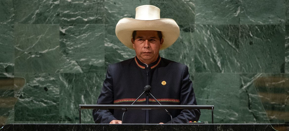 El presidente de Perú, Pedro Castillo Terrones, se dirige a la Asamblea General de la ONU.