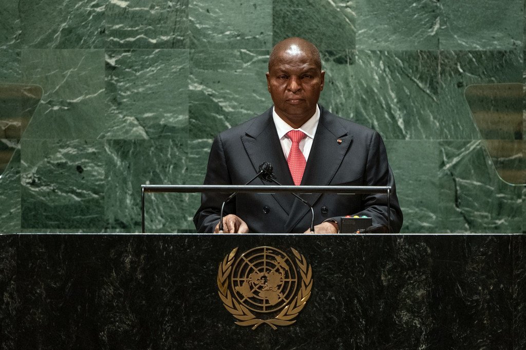 Le Président de la République centrafricaine, Faustin-Archange Touadéra, lors du débat général de l'Assemblée générale des Nations Unies.