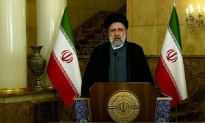 伊朗总统莱希在第76届联大一般性辩论中发表致辞。