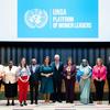 Women Heads of State and Government on stage, together with the President of the General Assembly and his predecessor, for a meeting on the sidelines of UNGA77, part of the newly established Platform of Women Leaders..