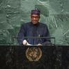 Rais Muhammadu Buhari wa Nigeria akihutubia Mjadala Mkuu wa Mkutano wa 77 wa Baraza Kuu la UN Septemba 2022