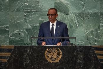 Rais Paul Kagame wa Rwanda akihuutbia mkutano wa 77 wa Baraza Kuu la Umoja wa Mataifa 21 Septemba 2022