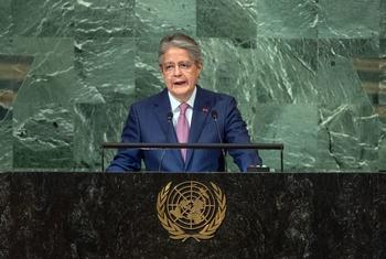 El presidente constitucional de Ecuador, Guillermo Lasso Mendoza, interviene en el debate general de la septuagésima séptima sesión de la Asamblea General.