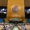 الرئيس الأوكراني فولوديمير زيلينسكي، عبر تقنية الفيديو، مقدما خطاب بلاده في مداولات الدورة السابعة والسبعين للجمعية العامة للأمم المتحدة. 