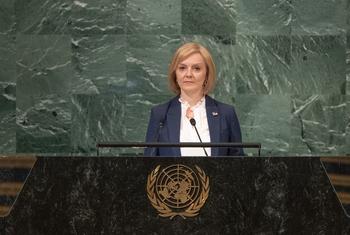 Elizabeth Truss, Prime Minister and First Lord of the Treasury of the United Kingdom of Great Britain and Northern Ireland, addresses the general debate of the General Assembly’s seventy-seventh session.