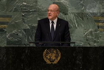  رئيس مجلس الوزراء اللبناني محمد نجيب عزمي ميقاتي يتحدث أمام الجمعية العامة للأمم المتحدة.