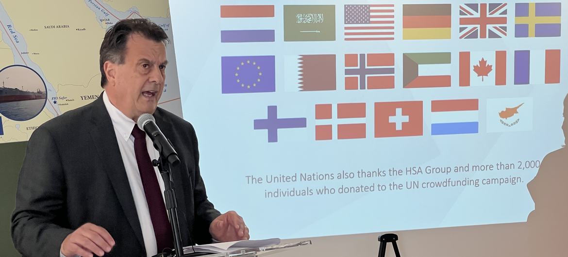 David Gressly, UN Resident and Humanitarian Coordinator for Yemen, speaks at oil tanker FSO Safer pledge event on September 21, 2022 at the Dutch Mission to the United Nations during the General Assembly High Level Week