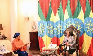 Deputy Secretary-General Amina Mohammed (left) meets the President of Ethiopia, Sahle-Work Zewde, in Addis Ababa.