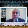 Zahir Tanin, Special Representative of the Secretary-General and Head of the UN Interim Administration Mission in Kosovo, briefs the open videoconference with Security Council members in connection with the United Nations Mission in Kosovo (UNMIK).