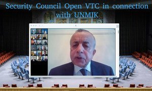 Zahir Tanin, Special Representative of the Secretary-General and Head of the UN Interim Administration Mission in Kosovo, briefs the open videoconference with Security Council members in connection with the United Nations Mission in Kosovo (UNMIK).