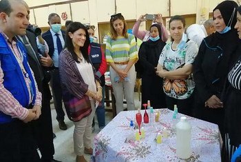 Mr. Mangestap Haile, WFP director in Egypt, with Dr. Rania Al-Mashat, the minister of International Cooperation, meet with the beneficiaries of the WFP projects in Upper Egypt.