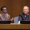 Academy Award-winning actress Lupita Nyong’o (left) and fashion mogul and UN Goodwill Ambassador Michael Kors speak at UN headquarters in New York about the Watch Hunger Stop campaign, a partnership between Michael Kors and the World Food Programme (WFP