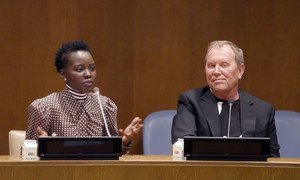 Academy Award-winning actress Lupita Nyong’o (left) and fashion mogul and UN Goodwill Ambassador Michael Kors speak at UN headquarters in New York about the Watch Hunger Stop campaign, a partnership between Michael Kors and the World Food Programme (WFP