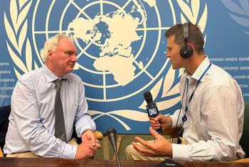 Daniel Johnson interviews UN's top aid official in Nigeria, Matthias Schmale, at the UN offices in Geneva.