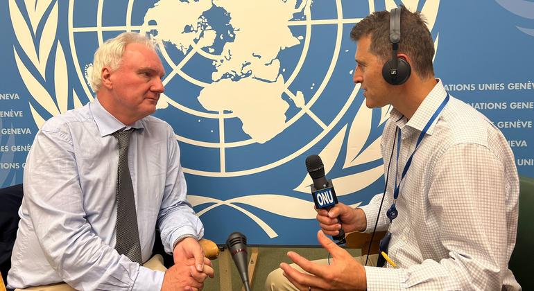 Daniel Johnson interviews UN's top aid official in Nigeria, Matthias Schmale, at the UN offices in Geneva.