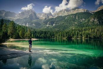 Le lac Tovel est l'un des plus charmants lacs alpins des Dolomites, situé dans le parc naturel Adamello Brenta dans le Trentin, en Italie.