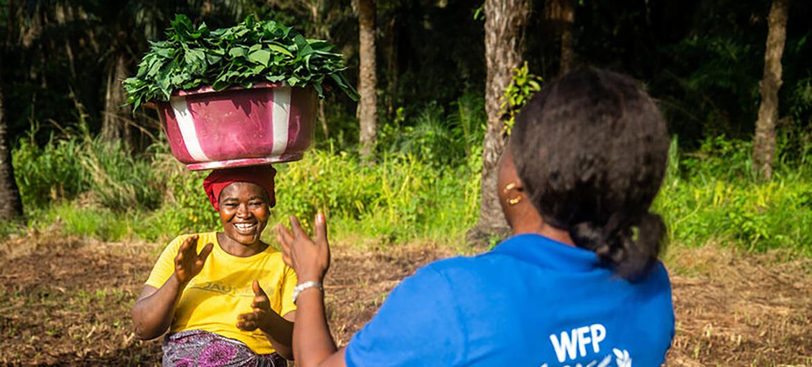 مزارعة من أصحاب الحيازات الصغيرة في سيراليون تزرع الخضروات لبرنامج التغذية المدرسية المحلي
