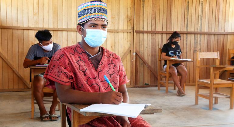 Richard Guimaraes Canayo studies at the Educativa Alfonso Ugarte-B secondary school in Ucayali district of Masisea, Peru.