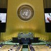 伊朗总统鲁哈尼在联合国大会第75届会议上发表视频讲话。