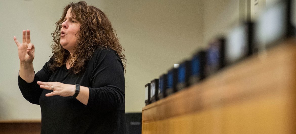 A sign language interpreter during a special UN event. 