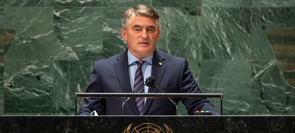 Željko Komšić, Chairman of the Presidency of Bosnia and Herzegovina, addresses the general debate of the UN General Assembly’s 76th session.