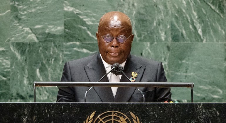 Rais Nana Addo Dankwa Akufo-Addo wa Ghana akihutubia mjadala mkuu wa mkutano wa 76 wa Baraza Kuu la UN New York, Marekani