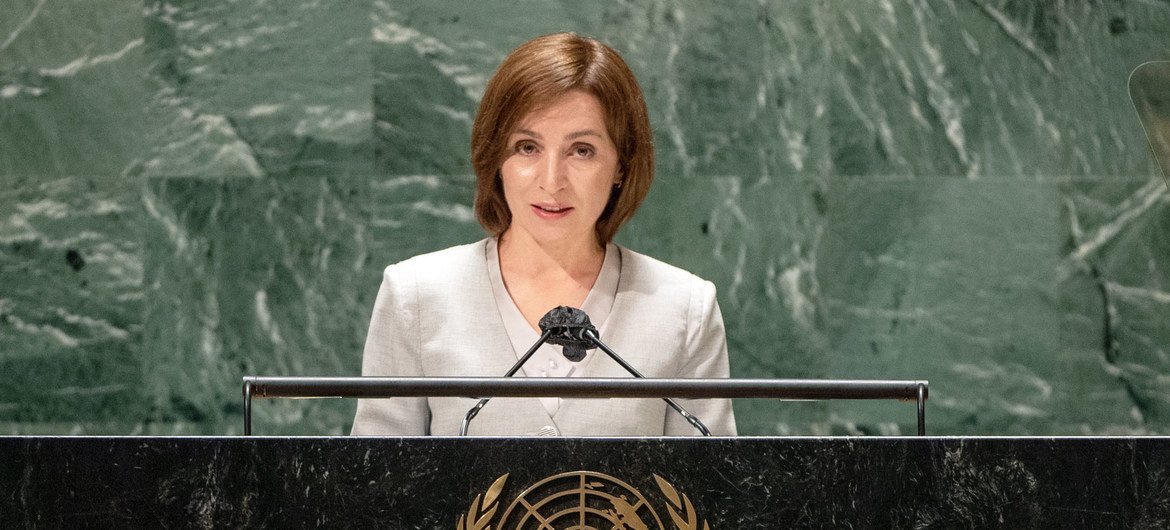 Президент Молдовы Майя Санду на заседании 76-й сессии ГА ООН