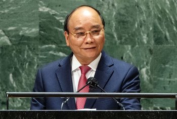 Präsident Nguyen Xuan Phuc von Vietnam spricht bei der Generaldebatte der 76. Sitzung der UN-Vollversammlung.