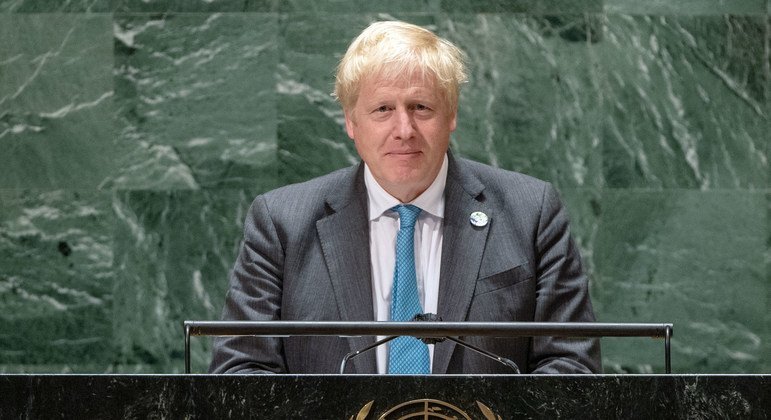 Le Premier ministre Boris Johnson du Royaume-Uni de Grande-Bretagne et d'Irlande du Nord prend la parole lors du débat général de la 76eme session de l'Assemblée générale des Nations Unies.