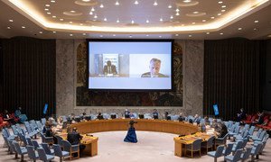 Parfait Onanga-Anyanga, Special Envoy of the Secretary-General for the Horn of Africa (left) and Jean-Pierre Lacroix (right), Under-Secretary-General for Peace Operations, brief UN Security Council members virtually on the Sudan and South Sudan and the situation in Abyei.
