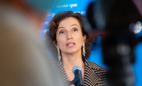 Audrey Azoulay, Director-General of the UN Educational, Scientific and Cultural Organization (UNESCO), addresses the Global Education Meeting.