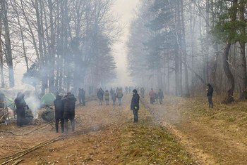 People at Belarus-Polish border.