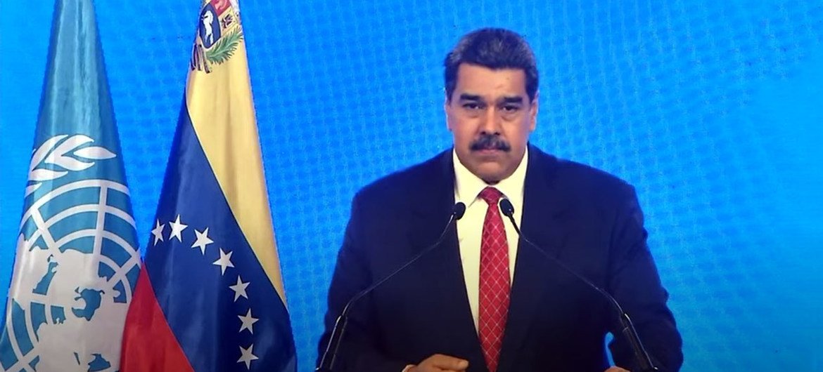 El presidente de Venezuela, Nicolás Maduro, se dirige a la Asamblea General durante la reunión de alto nivel del 76 periodo de sesiones.