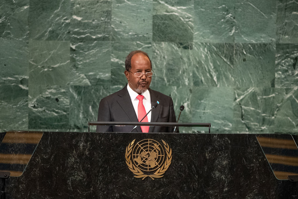 索马里总统马哈茂德在联大第77届会议一般性辩论中发表演讲。 