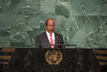 الرئيس الصومالي حسن شيخ محمود، يلقي كلمة في المناقشة العامة للدورة السابعة والسبعين للجمعية العامة.