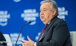 UN Secretary-General António Guterres addresses the World Economic Forum Annual Meeting 2020 in Davos-Klosters, Switzerland. 