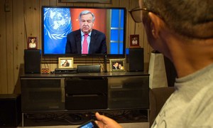 联合国秘书长古特雷斯在联合国网络电视上播出的虚拟新闻发布会上呼吁全球停火。