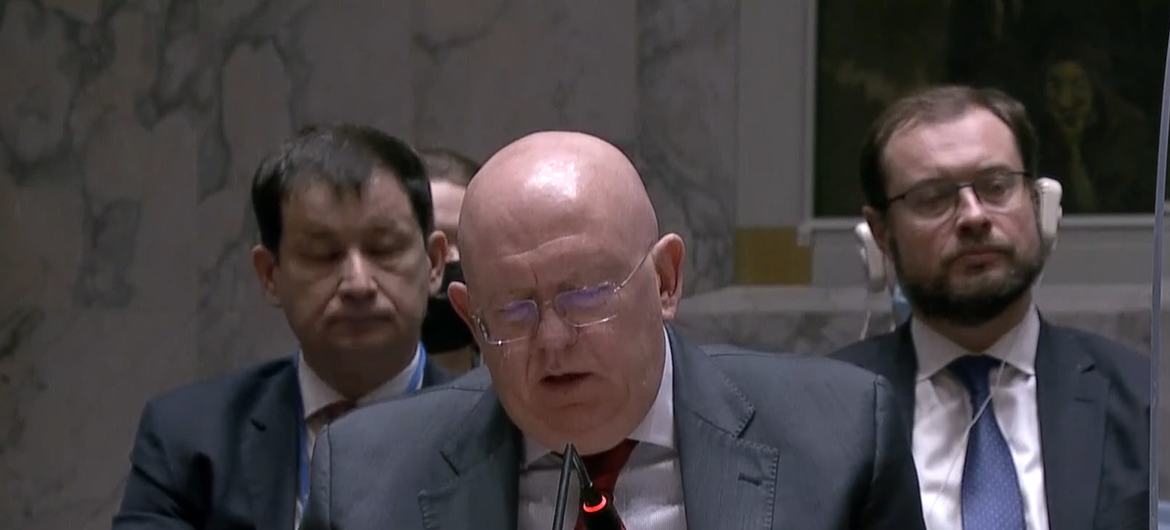 El representante permanente de Rusia ante las Naciones Unidas, Vassily Nebenzia., durante la sesión del Consejo de Seguridad.