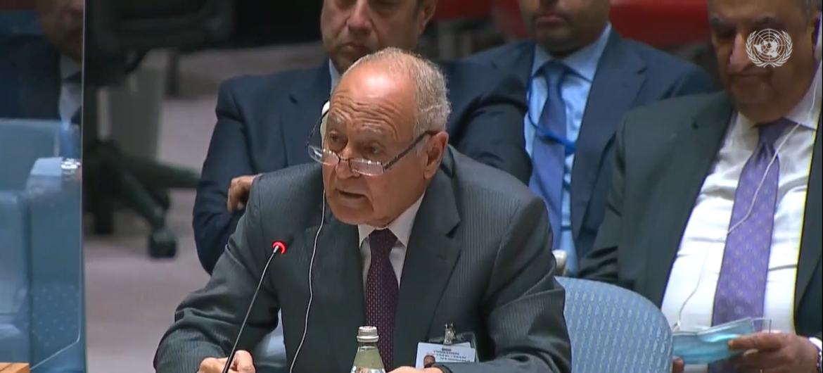 أمين عام جامعة الدول العربية أحمد أبو الغيط يتحدث إلى مجلس الأمن