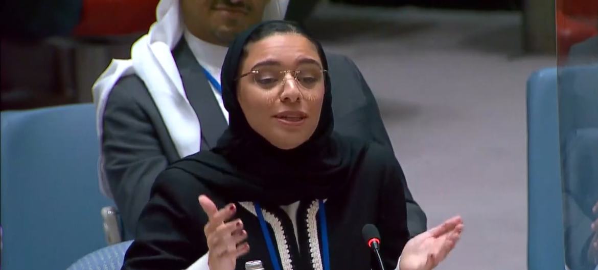 الشابة رزان فرحان العقيل تتحدث إلى مجلس الأمن.