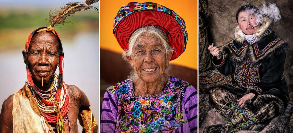 Des adultes (de gauche à droite) du fleuve Omo, en Éthiopie, du lac Atitlán, au Guatemala, et de la péninsule de Taimyr, en Russie, figurent dans une récente exposition de photos.