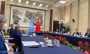 联合国人权事务高级专员巴切莱特会见中国国务委员兼外交部长王毅。