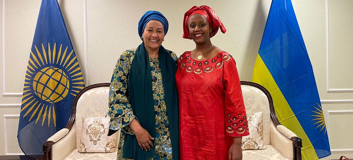 Pictured in Kigali, Rwanda, at the CHOGM, UN Deputy Secretary-General Amina Mohammed (left) and Shakilla Umutoni Kazimbaya, Director General of Africa at the Rwanda Ministry of Foreign Affairs.