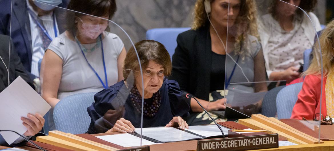 Rosemary DiCarlo, Under-Secretary-General for Political and Peacebuilding Affairs, addresses UN Security Council meeting on Threats to International Peace and Security.