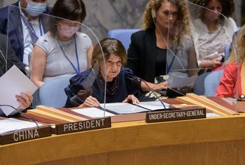 Rosemary DiCarlo, Under-Secretary-General for Political and Peacebuilding Affairs, addresses UN Security Council meeting on Threats to International Peace and Security.