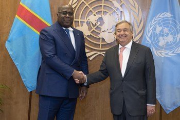 Katibu Mkuu wa Umoja wa Mataifa, Antonio Guterres alipokutana na rais wa DRC  Félix Antoine Tshilombo.