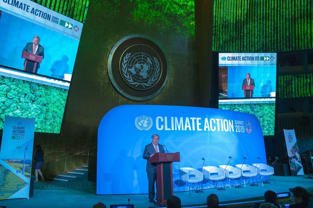 Le Secrétaire général de l'ONU, António Guterres, à l'ouverture du Sommet Action Climat le 23 septembre 2019.